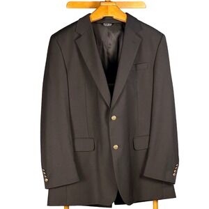 Jos A Bank 44L Black 100% Wool Jacket Blazer Sport Coat Gold Buttons Classic